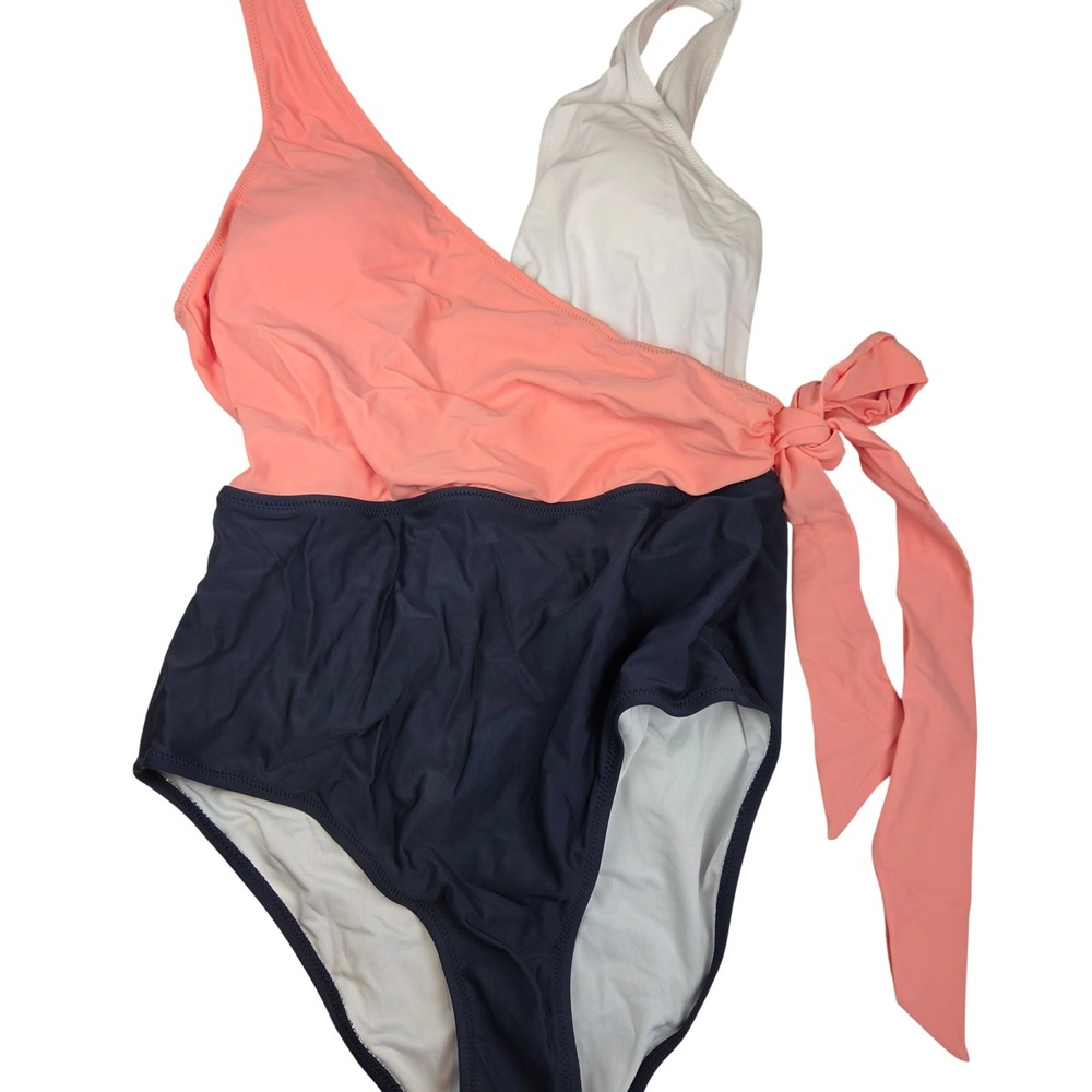 Felnart One Piece Swimsuit Womens M Navy Colorblock Wrap Side Tie Chic 356 NWT‎